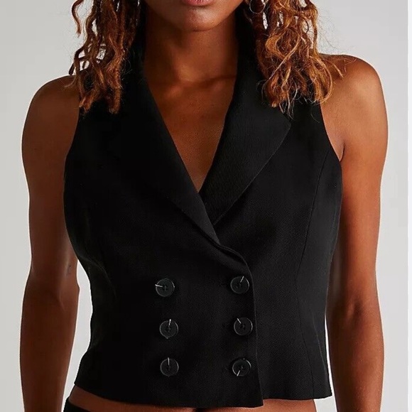 Free People NEW Tux Vest Suit Set 6 S Black 2-Pc Mid Rise Pleated Trouser Pants - Picture 11 of 11